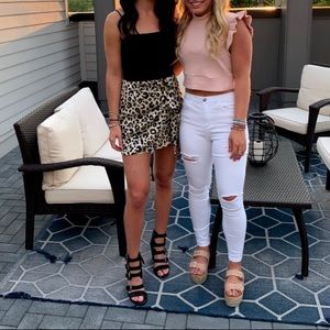 Satin leopard mini skirt